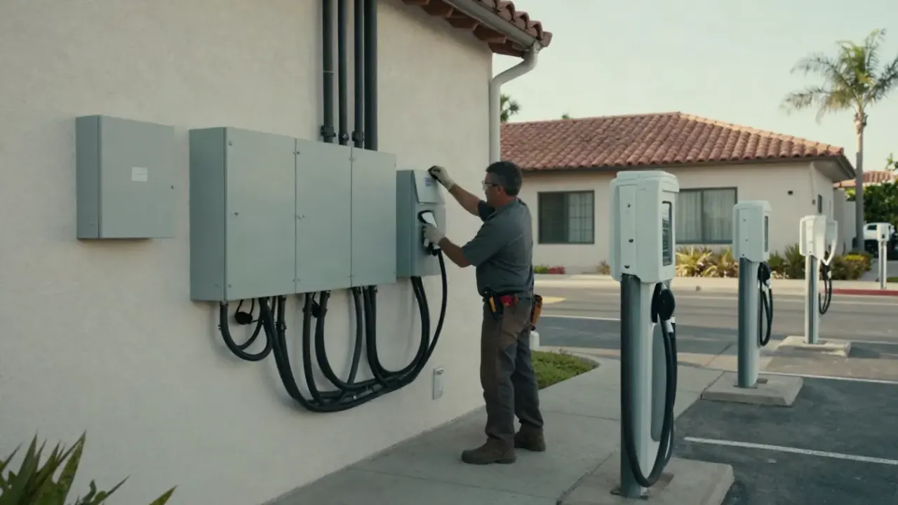 Commercial and Workplace Charger Installation in Redondo Beach, California: licensed electrician running large diameter